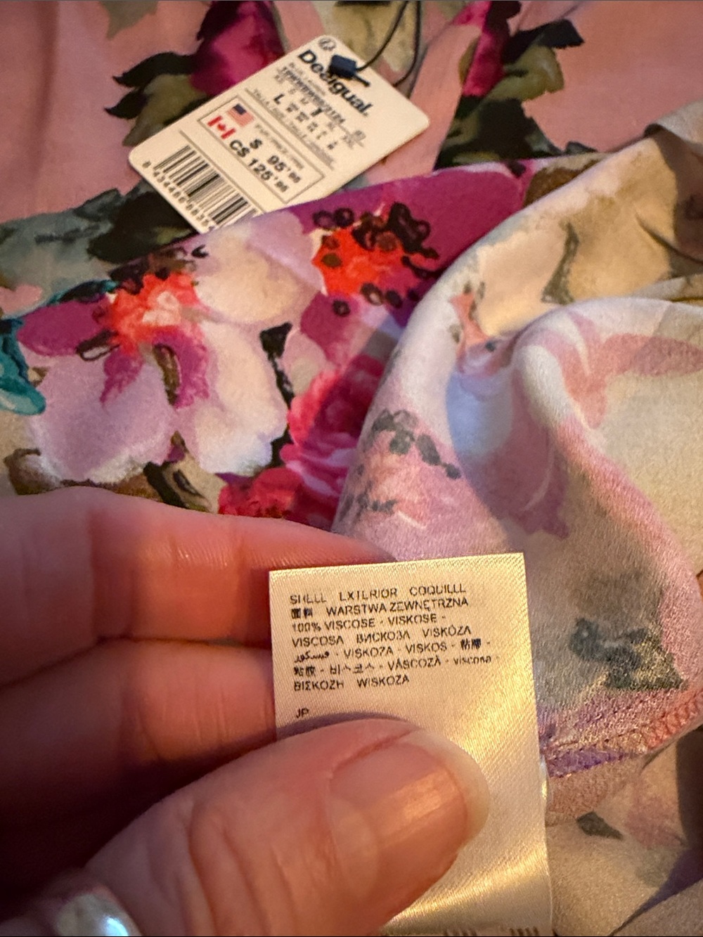 Desigual Pink Multicolor Floral Split-Neck Blouse - Picture 8 of 8